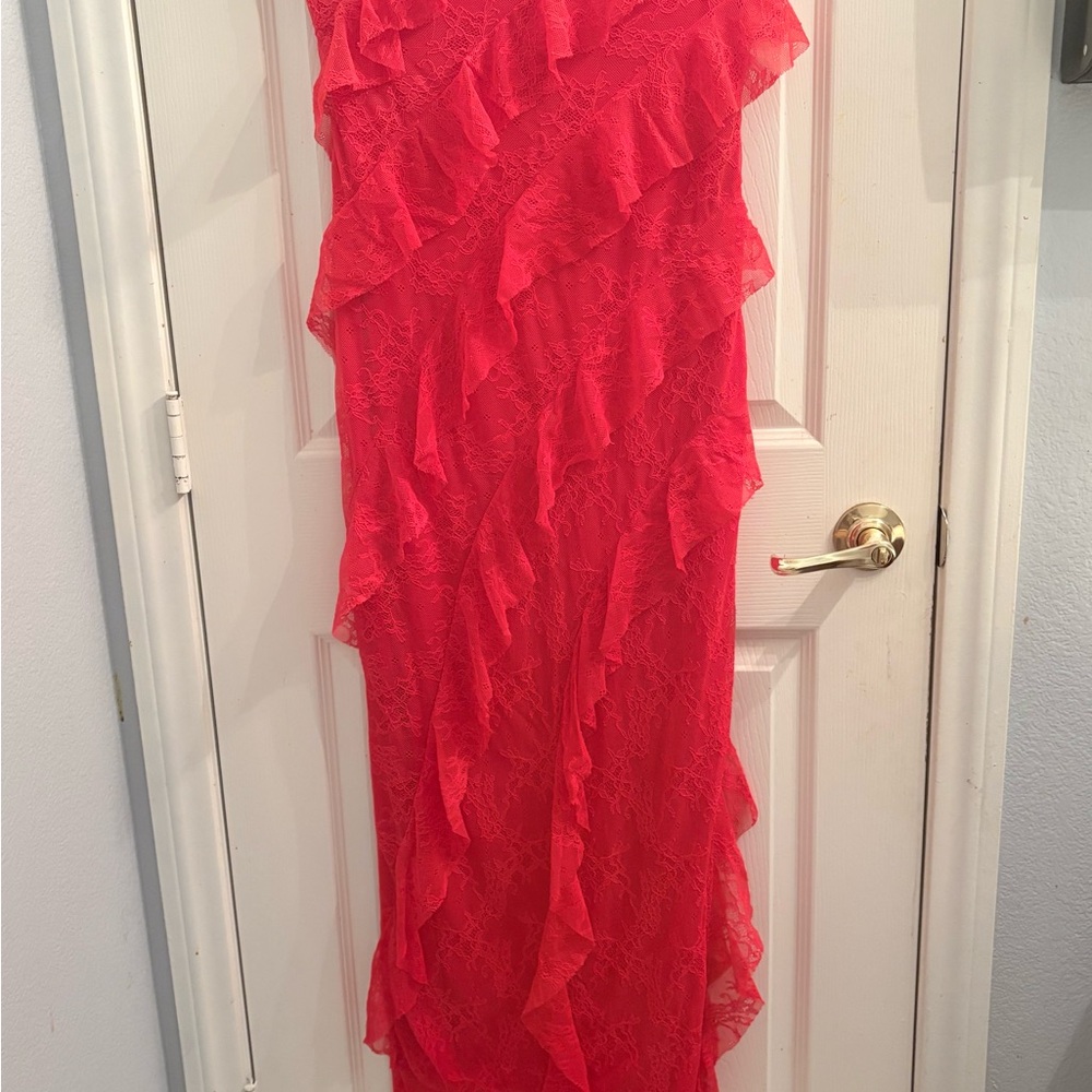 wild fable Red Ruffle Lace Maxi Dress
